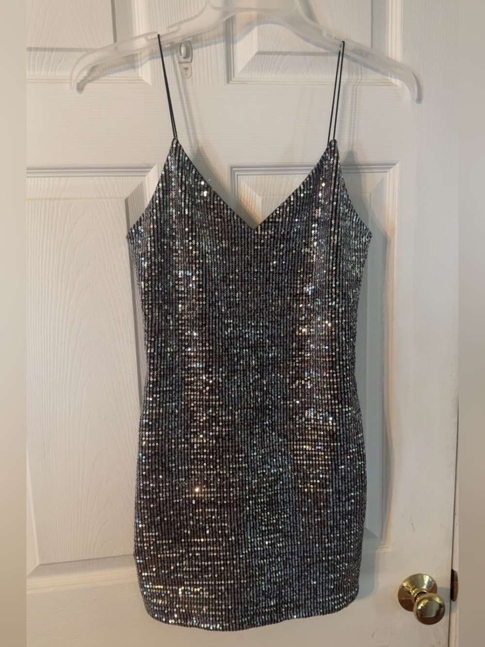 Silver Sequin Spaghetti-Strap Party Dress
